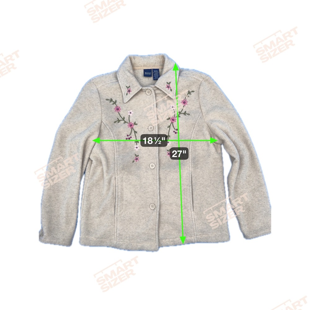 Basic Editions Womens Beige Fleece Button Front Embroidered Jacket Size Medium - Picture 6 of 6